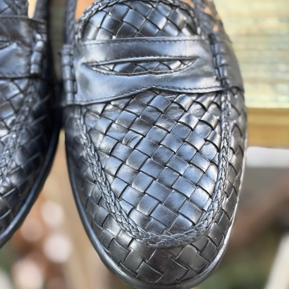 Zelli Italia Nicola Black Woven Calfskin Penny Loafers Handmade Italy Men 10.5M - Picture 11 of 14